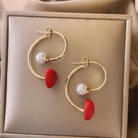 Zinc Alloy Split Earring, with Plastic Pearl, fashion jewelry, red 