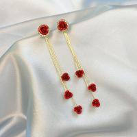 Fashion Fringe Earrings, Zinc Alloy, fashion jewelry & with rhinestone, red 