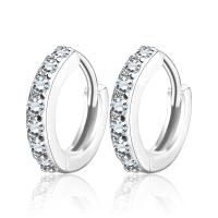 Brass Huggie Hoop Earring, with Cubic Zirconia, fashion jewelry, silver color, 13mm 