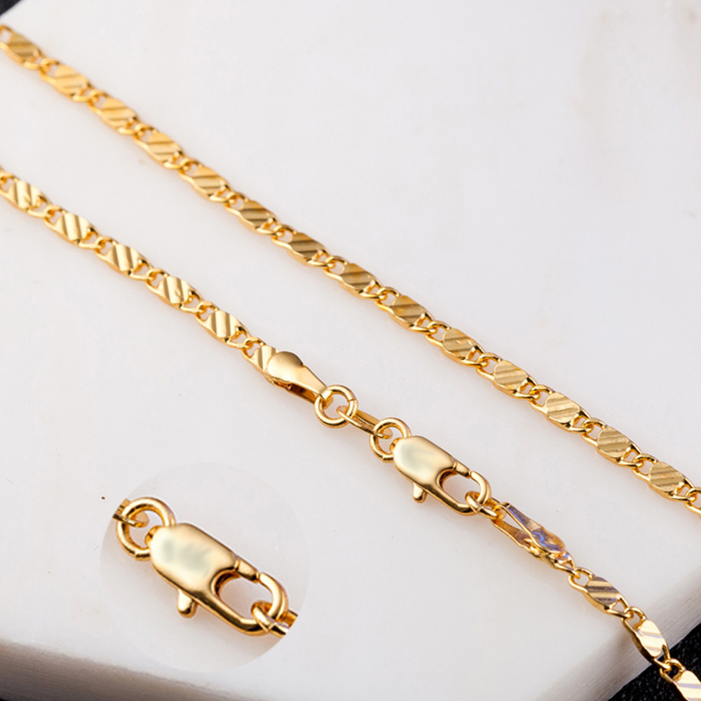 Brass Chain Necklace, 18K gold plated, different length for choice & bar chain & for woman, nickel, lead & cadmium free, 2mm, Sold By Strand