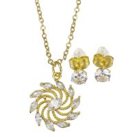 Cubic Zirconia Micro Pave Brass Jewelry Sets, Stud Earring & necklace, with stainless steel chain, with 1.5 inch extender chain, gold color plated, 2 pieces & micro pave cubic zirconia & for woman 1.5mm,5mm Approx 17 Inch 
