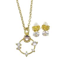 Cubic Zirconia Micro Pave Brass Jewelry Sets, Stud Earring & necklace, with stainless steel chain, stainless steel post pin, with 1.5 inch extender chain, gold color plated, 2 pieces & micro pave cubic zirconia & for woman 1.5mm,5mm Approx 17 Inch 