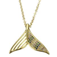 Cubic Zircon Micro Pave Brass Necklace, with stainless steel chain, with 2 inch extender chain, Mermaid tail, gold color plated, micro pave cubic zirconia & for woman 1.5mm Approx 17 Inch 