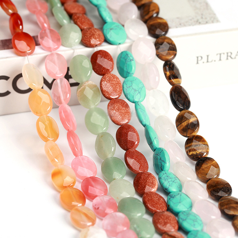 Mixed Gemstone Beads, Flat Oval, polished, different materials for choice & faceted, more colors for choice, Sold By Strand