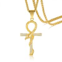 Stainless Steel Necklace, Cross, fashion jewelry & for man & with rhinestone, gold 