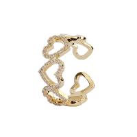 Brass Cuff Finger Ring, fashion jewelry & micro pave cubic zirconia, gold 