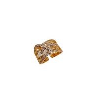 Brass Cuff Finger Ring, fashion jewelry & micro pave cubic zirconia, gold, Inner Approx 17mm 