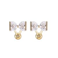 Brass Earring Stud Component, with Cubic Zirconia, gold color plated, DIY, 11mm 