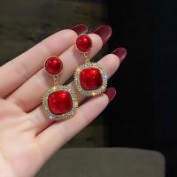 Zinc Alloy Drop Earring, with Rhinestone, fashion jewelry, red 