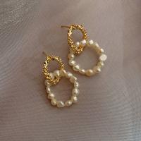 Boucles d'oreilles d'eau douce de Perle , laiton, avec perle d'eau douce cultivée, bijoux de mode, doré, Vendu par paire