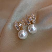 Plastic Pearl Zinc Alloy Earring, with Cubic Zirconia & Plastic Pearl, fashion jewelry, white 