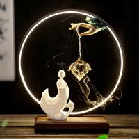 Incense Smoke Flow Backflow Holder Ceramic Incense Burner, White Porcelain, plated, for home and office & durable & with LED light 