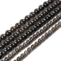 Schwarze Obsidian Perlen, rund, poliert, DIY & verschiedene Größen vorhanden, schwarz, verkauft von Strang