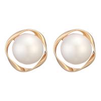 Kunststoff Perle Zink Legierung Ohrring, Zinklegierung, mit Kunststoff Perlen, Modeschmuck, weiß, verkauft von Paar