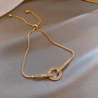 Латунные браслеты с стразами, Латунь, с Кристаллы, Регулируемый & ювелирные изделия моды, Золотой, 20.6CM, продается Strand