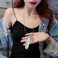 Zinc Alloy Sweater Chain Necklace, with Rhinestone, fashion jewelry, silver color  7.5CM 