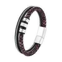 Faux Leather Bracelet, with Titanium Steel, polished, Unisex 