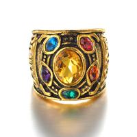 cristal anillo de dedo de latón, metal, con Cristal, chapado, Joyería & diverso tamaño para la opción, más colores para la opción, Vendido por UD