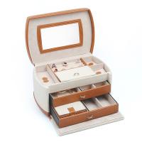 Multifunctional Jewelry Box, Linen, with PU Leather & Velveteen, Rectangle, multilayer, beige 