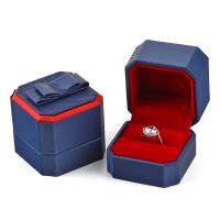 Multifunctional Jewelry Box, PU Leather, with Velveteen, Square, with ribbon bowknot decoration, dark blue 