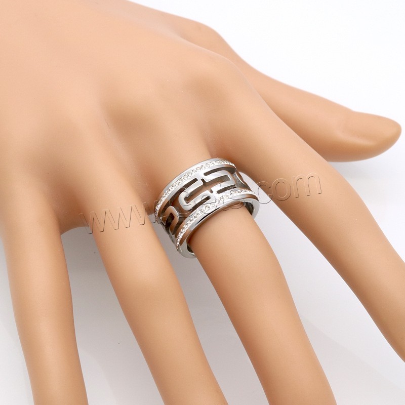 Anilo de dedo de acero inoxidable, chapado, unisexo & diverso tamaño para la opción & con diamantes de imitación & hueco, más colores para la opción, 12mm, tamaño:6-9, Vendido por UD