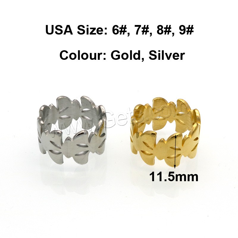 Anillos de Acero Inoxidable, Trébol de cuatro hojas, chapado, diverso tamaño para la opción & para mujer & hueco, más colores para la opción, 11.5mm, tamaño:6-9, Vendido por UD