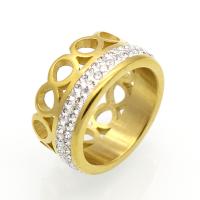 Rhinestone Stainless Steel Finger Ring, with Rhinestone Clay Pave, Number 8, plated & for woman & hollow 10mm, US Ring 
