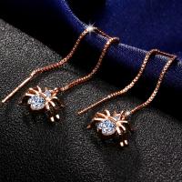 Brass Thread Through Earrings, with Cubic Zirconia, plated, fashion jewelry & for woman 