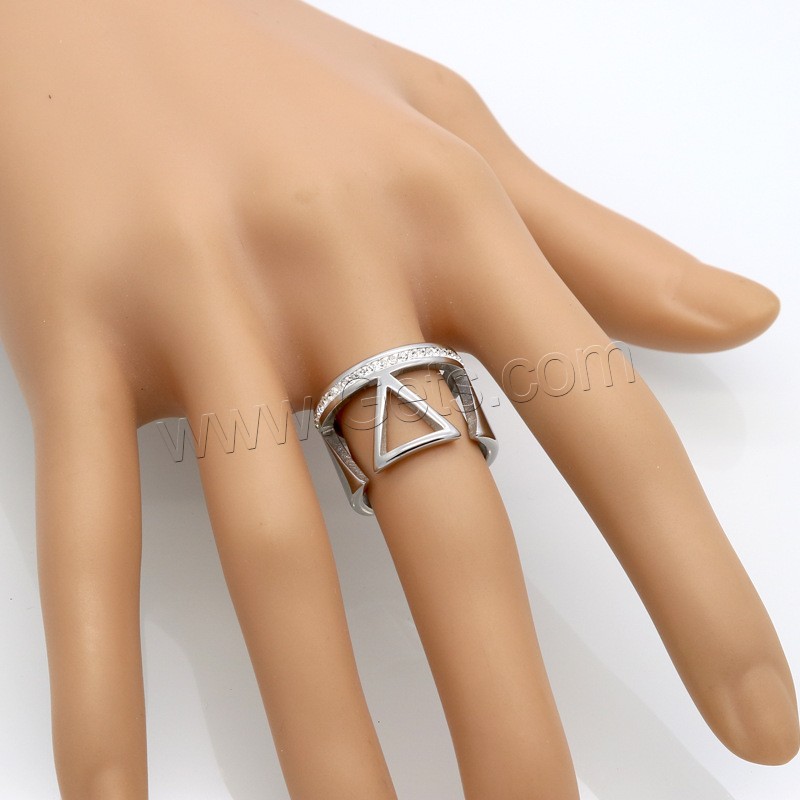 Нержавеющая сталь Rhinestone палец кольцо, нержавеющая сталь, Геометрический узор, Другое покрытие, разный размер для выбора & Женский & со стразами, Много цветов для выбора, 14mm, размер:6-9, продается PC