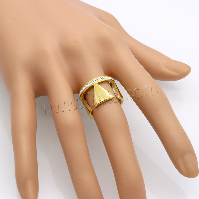 Нержавеющая сталь Rhinestone палец кольцо, нержавеющая сталь, Геометрический узор, Другое покрытие, разный размер для выбора & Женский & со стразами, Много цветов для выбора, 14mm, размер:6-9, продается PC