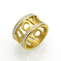 Нержавеющая сталь Rhinestone палец кольцо, нержавеющая сталь, с клей, Алфавитное письмо, Другое покрытие, разный размер для выбора & Женский & отверстие, Много цветов для выбора, 12mm, размер:6-9, продается PC