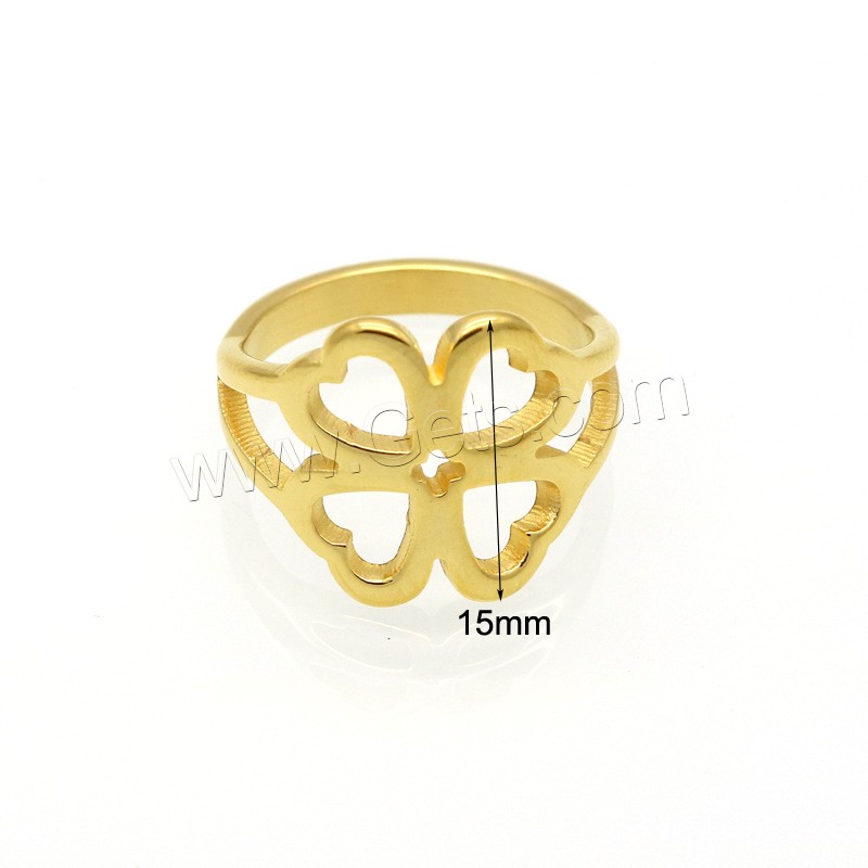 Anillos de Acero Inoxidable, Trébol de cuatro hojas, chapado, diverso tamaño para la opción & para mujer & hueco, más colores para la opción, 15mm, tamaño:6-9, Vendido por UD