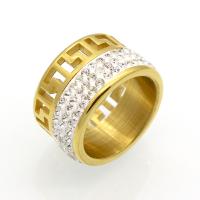 Rhinestone Stainless Steel Finger Ring, with Rhinestone Clay Pave, Geometrical Pattern, plated & for woman & hollow 12mm, US Ring 