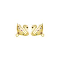 Brass Earring Drop Component, Swan, gold color plated, micro pave cubic zirconia Approx 1mm 