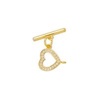 Brass Toggle Clasp, gold color plated, micro pave cubic zirconia, 8*8mm,2*12mm 