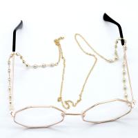 Brass Glasses Chain, with Plastic Pearl, plated, durable & anti-skidding .55 Inch 