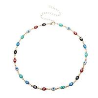 Evil Eye Jewelry Necklace, Brass, with enamel, plated, for woman .77 Inch 