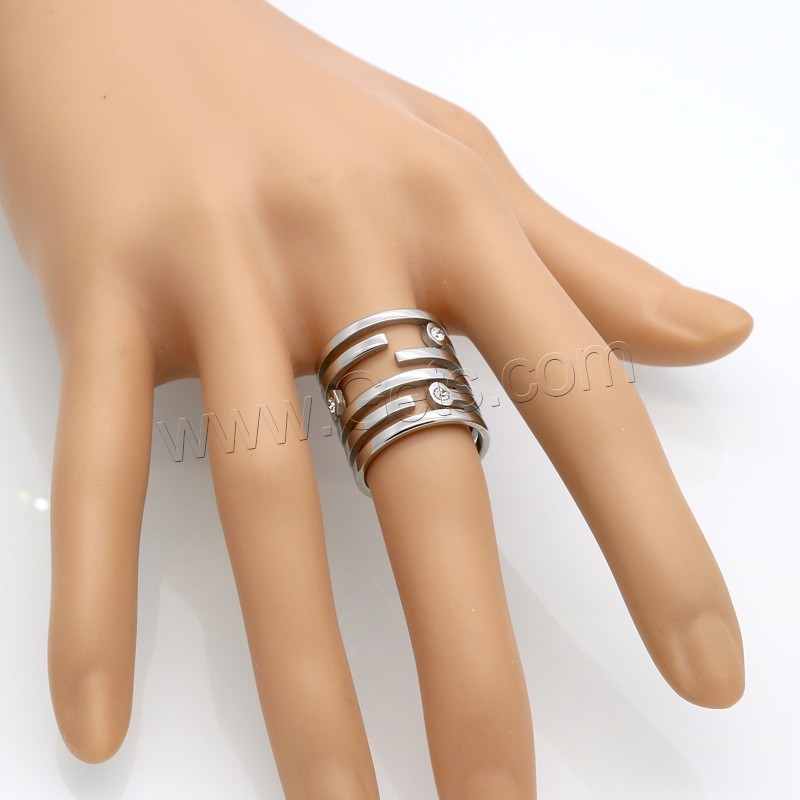 Anilo de dedo de acero inoxidable, chapado, unisexo & diverso tamaño para la opción & con diamantes de imitación, más colores para la opción, 19mm, tamaño:6-9, Vendido por UD