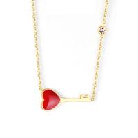 Stainless Steel Jewelry Necklace, Key, plated, for woman & enamel & with rhinestone Approx 17.71 Inch 
