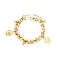 Stainless Steel Charm Bracelet, gold color plated, for woman Approx 9.84 Inch 