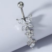 Stainless Steel Belly Ring, Butterfly, plated, micro pave cubic zirconia & for woman 45mm 