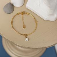 Titan Edelstahl Armband / Armreif, Titanstahl, mit Kunststoff Perlen, Modeschmuck, goldfarben, 6+4+0.8CM, verkauft von PC