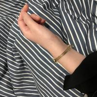 Titanium Steel Bracelet & Bangle, fashion jewelry, golden 6.8mm     15+6cm 