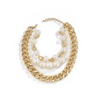 Mode-Multi-Layer-Halskette, Aluminium, mit Kunststoff Perlen, goldfarben plattiert, für Frau & Multi-Strang, 30cm,42cm, verkauft von setzen