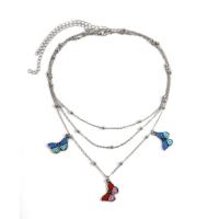 Mode-Multi-Layer-Halskette, Eisen, mit Kunststoff Perlen, Schmetterling, Modeschmuck & verschiedene Stile für Wahl & für Frau, keine, verkauft von Strang