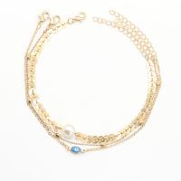 Brass Anklet, with Plastic Pearl, plated, for woman .26 Inch 