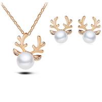 Fashion Zinc Alloy Jewelry Sets, Stud Earring & necklace, with Plastic Pearl, 2 pieces & fashion jewelry 