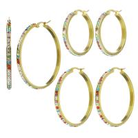 Edelstahl Hoop Ohrringe, Modeschmuck & verschiedene Größen vorhanden & für Frau & mit Strass, Goldfarbe, verkauft von Paar