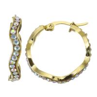 Stainless Steel Hoop Earring, Round, fashion jewelry & for woman & with rhinestone, gold 