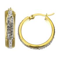 Stainless Steel Hoop Earring, Round, fashion jewelry & for woman & with rhinestone, gold 